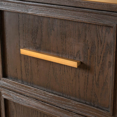 Quatropi Tall Modern Bookshelf Display Unit Cabinet Brown Oak Brass 200cm