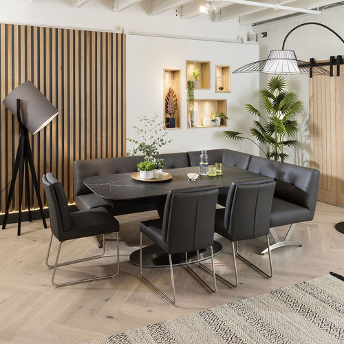 Taylor Ceramic Extending Corner Bench Dining Set Grey & Black LR3