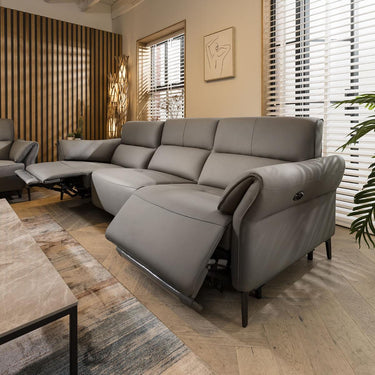 Quatropi Three Seater Modern Electric Recliner 3 Seater Leather Sofa Grey 253cm