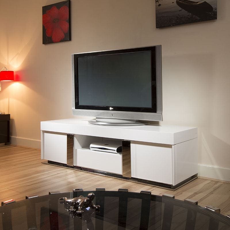 Quatropi TV Stand / Cabinet Unit Large 1.6mtr White Gloss Stainless Modern 912F