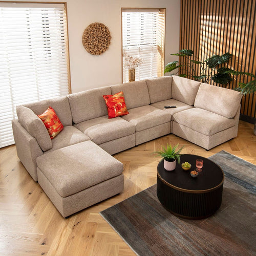 Sully 6 Seater U-Shape Sofa Biscuit Beige Boucle 320x160cm 6R