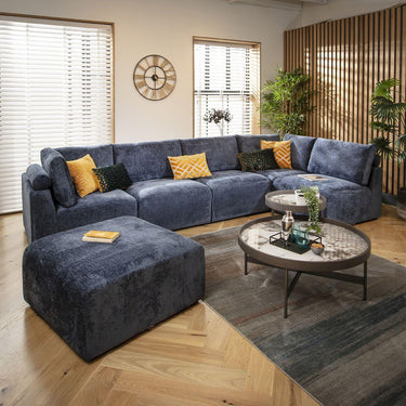 Quatropi U Shape Corner Sofa Footstool Chaise 6 Seater Sectional Sofa Blue