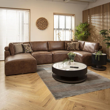 Quatropi U Shape Corner Sofa Footstool Chaise 6 Seater Sectional Sofa Brown