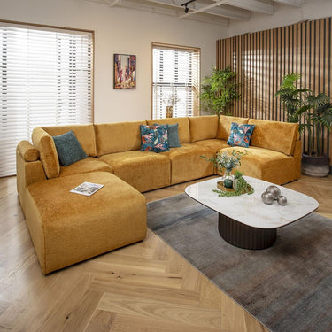 Quatropi U Shape Corner Sofa Footstool Chaise 6 Seater Sectional Sofa Mustard