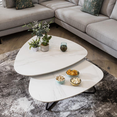 Quatropi Unique Modern Coffee Table Nest of Tables Ceramic Marble Top 125cm White