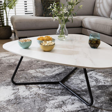 Quatropi Unique Modern Coffee Table Nest of Tables Ceramic Marble Top 125cm White