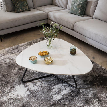 Quatropi Unique Modern Coffee Table Unusual Ceramic Marble Top 87cm White