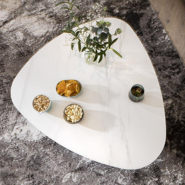 Quatropi Unique Modern Coffee Table Unusual Ceramic Marble Top 87cm White