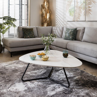 Quatropi Unique Modern Coffee Table Unusual Ceramic Marble Top 87cm White