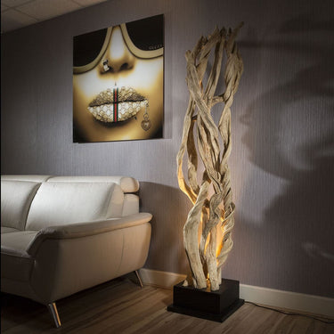 Quatropi Unique Modern Designer driftwood halogen Floor Lamp/Light Black Base