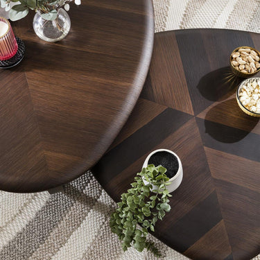 Quatropi Unique Nest of Coffee Tables Nesting Set of 2 Brass Metal Warm Oak