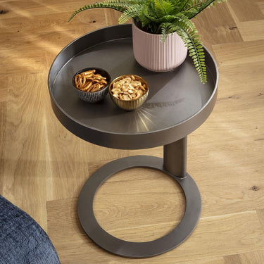 Quatropi Unique Round Metal Bedside Lamp End Side Table Grey 40cm