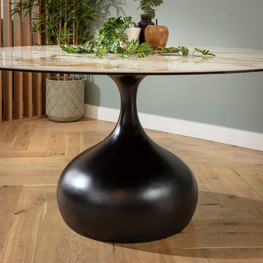 Quatropi Venusia 6 Seater Ceramic Marble Round Dining Table White Black 150cm