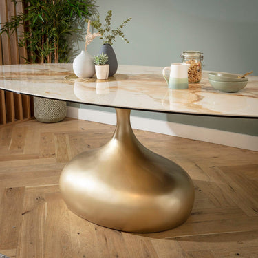 Quatropi Venusia 8 Seater Ceramic Marble Oval Dining Table White Gold 240x120cm