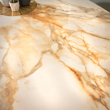 Quatropi Venusia 8 Seater Ceramic Marble Oval Dining Table White Gold 240x120cm