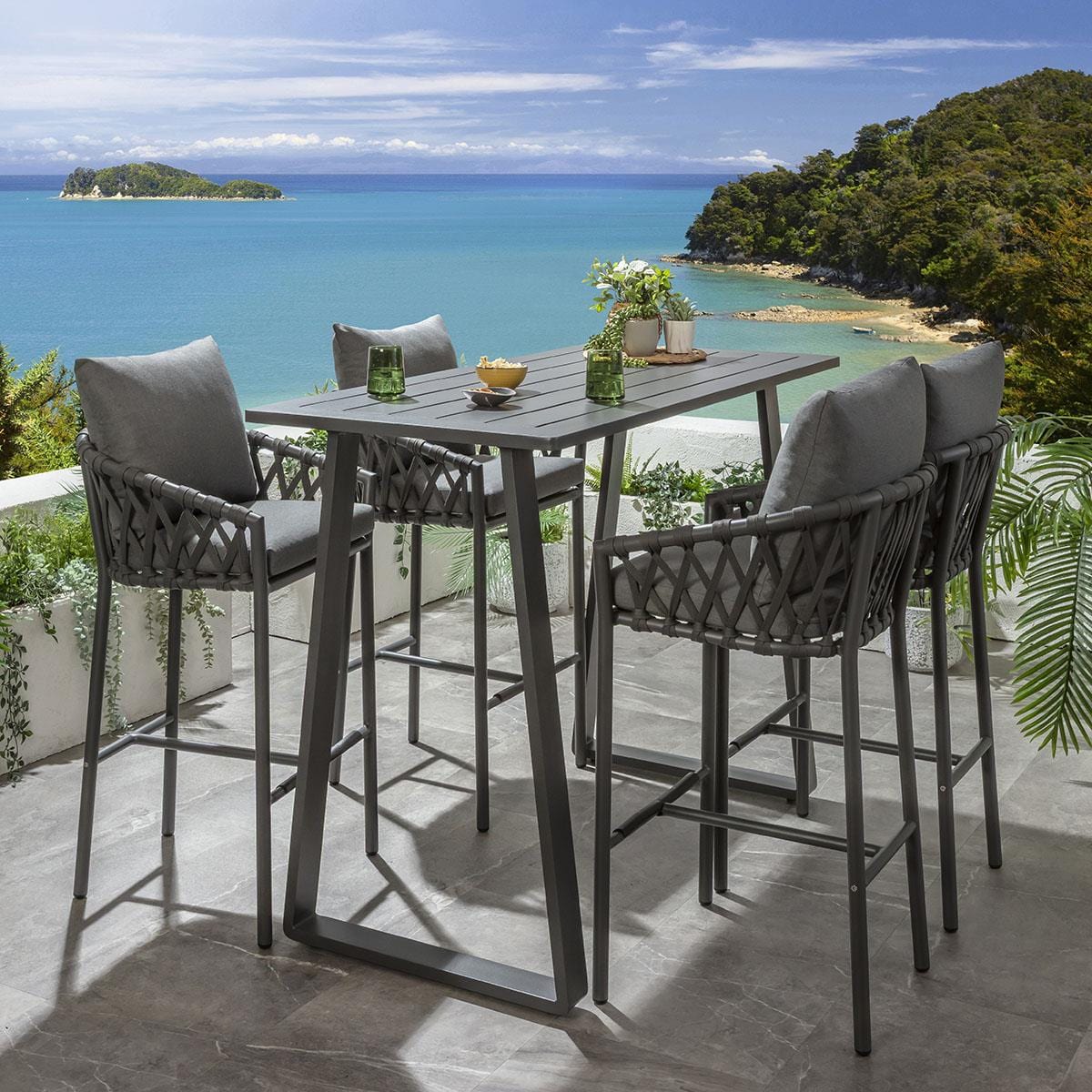 Verity & Freddy 4 Seater Outdoor Garden Bar Set Grey Aluminium – Quatropi
