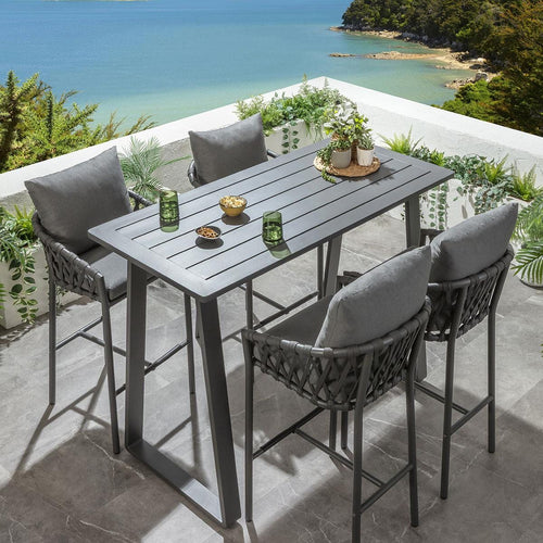 Verity & Freddy 4 Seater Outdoor Garden Bar Set Grey Aluminium