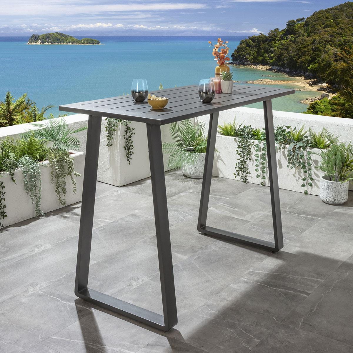 Verity & Freddy 4 Seater Outdoor Garden Bar Set Grey Aluminium – Quatropi