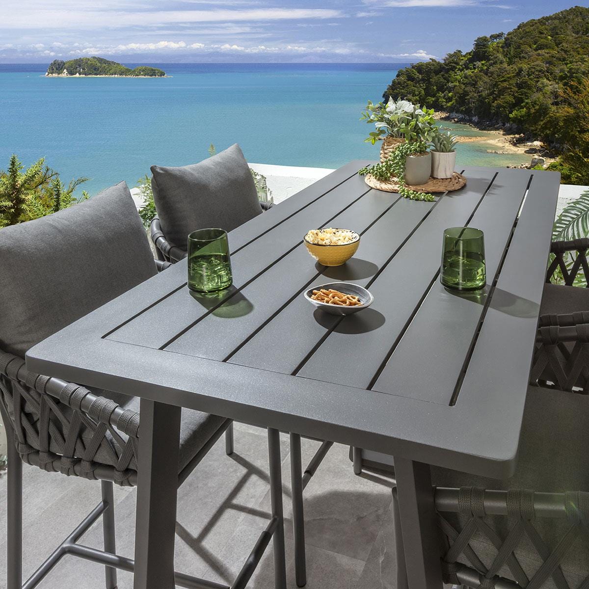 Verity & Freddy 4 Seater Outdoor Garden Bar Set Grey Aluminium – Quatropi