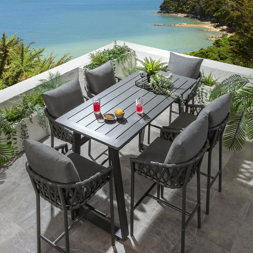 Verity & Freddy 6 Seater Outdoor Garden Bar Set Grey Aluminium