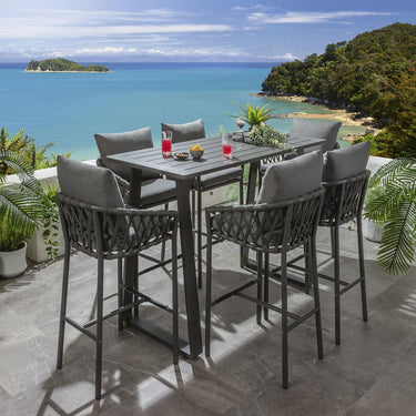 Quatropi Verity 6 Seater Outdoor Garden Bar Set Grey Aluminium
