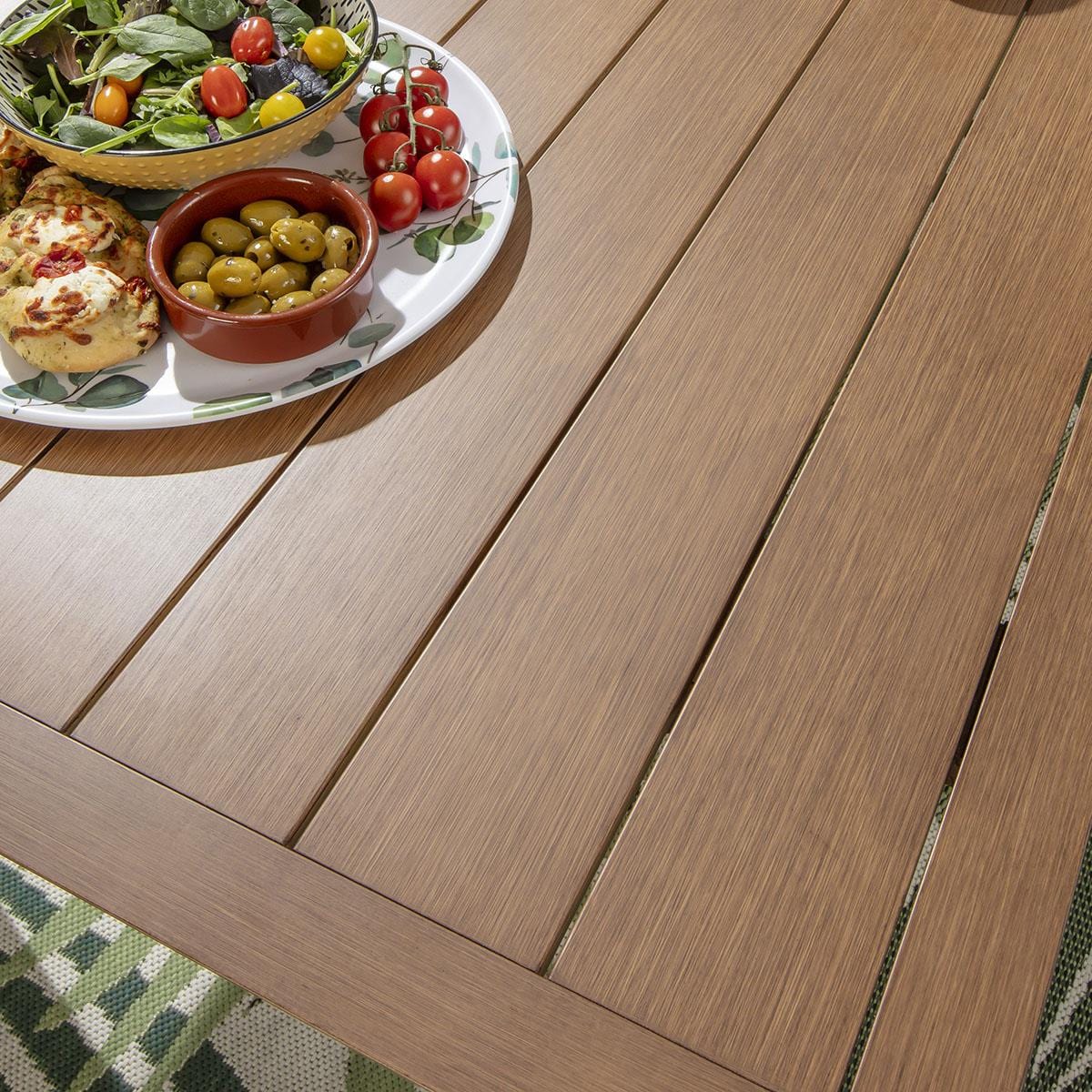 Quatropi Verity 8 Seater Garden Dining Set Beige & Oak Wood Effect Aluminium