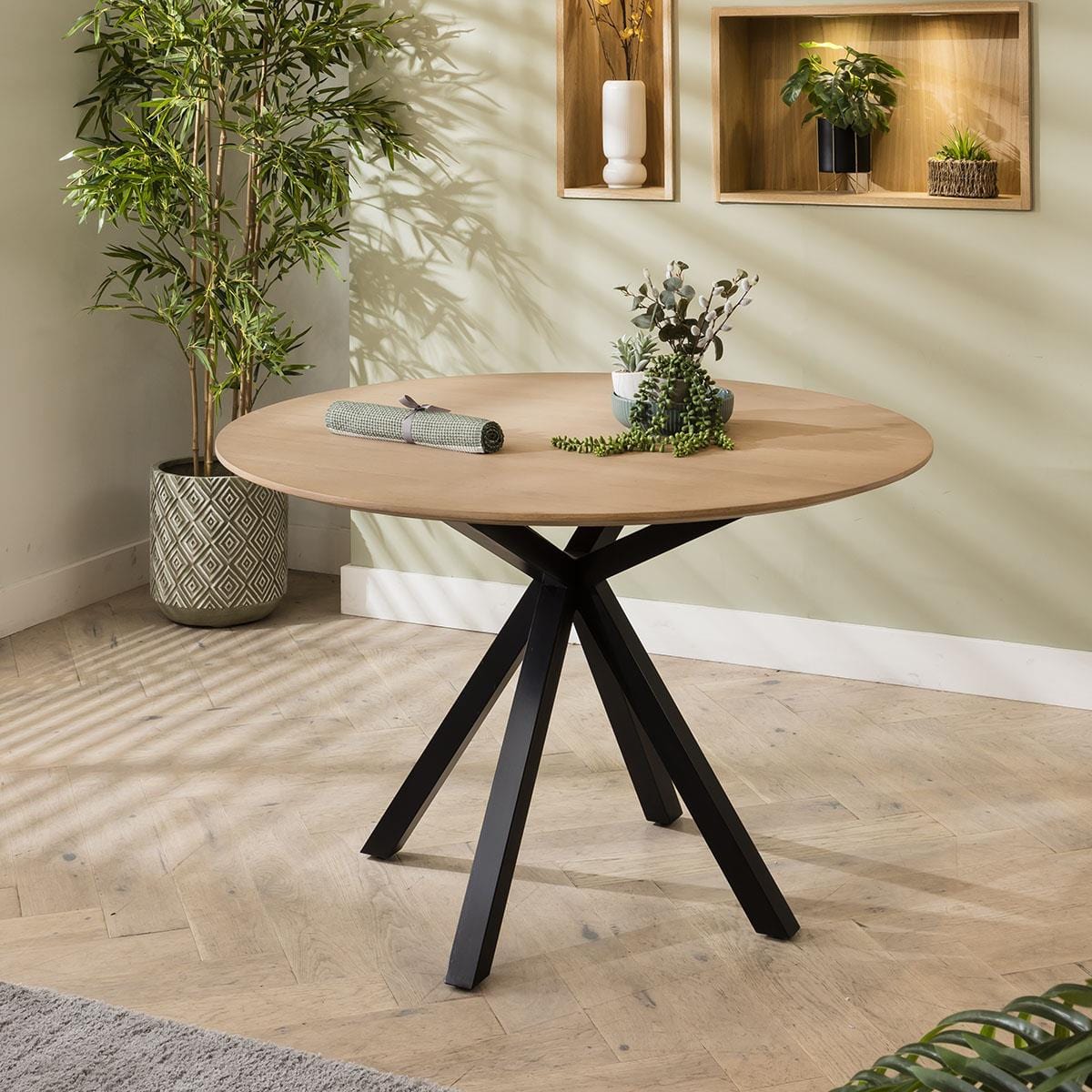 Quatropi Virgo 4 Seater Solid Wooden Round Dining Table Natural 120cm