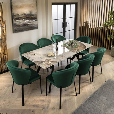 Quatropi White Ceramic Dining Table And 8 Chairs Green Modern Dining Set 180cm
