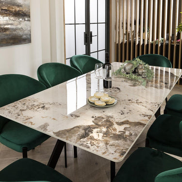 Quatropi White Ceramic Dining Table And 8 Chairs Green Modern Dining Set 180cm