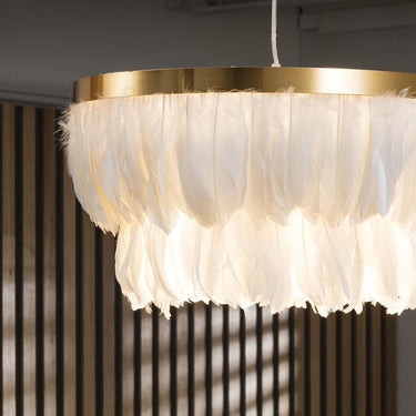 Quatropi White Feather Chandelier Ceiling Light Pendant Fitting - Modern Ring Shade 50cm