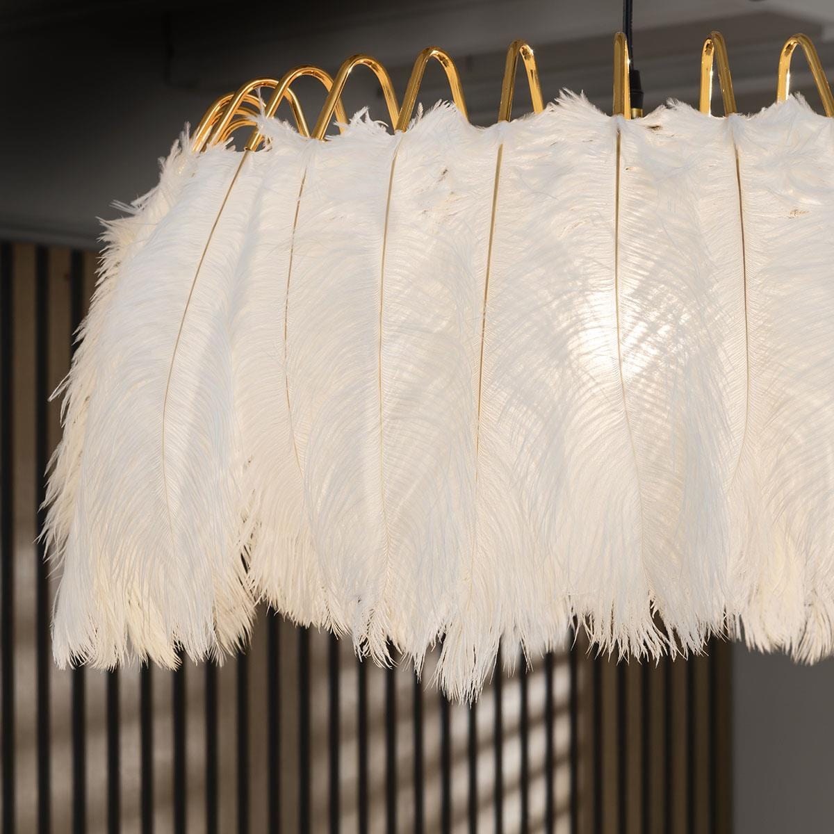 Quatropi White Feather Chandelier Ceiling Light Pendant Fitting - Modern Ring Shade 60cm
