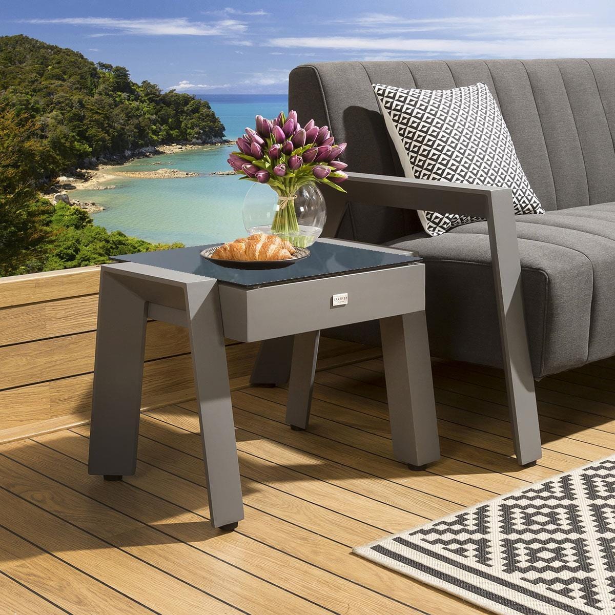 Quatropi Whitehaven Outdoor Side End Table in Grey Alum with Ceramic Top Garden Luxury