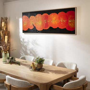 Quatropi Wide Modern Lotus Framed Wall Artwork Black & Red 200x70cm