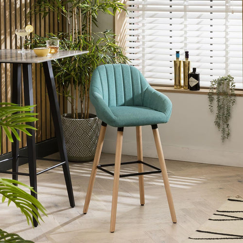 Harper Fabric Bar Stool with Wooden Legs Green