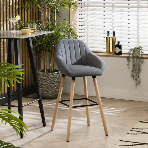 Harper Fabric Bar Stool with Wooden Legs Grey