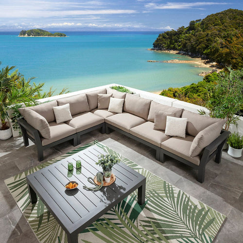 Zara Modular Outdoor Garden Corner Sofa Set Coffee Beige 350x268cm L8