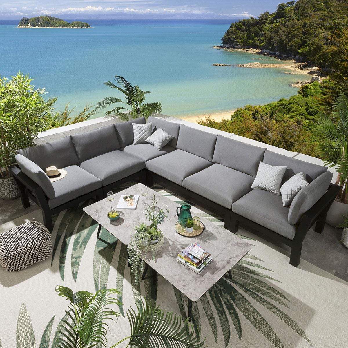 Quatropi Zara Modular Garden Corner Sofa Set Grey 268x350cm L8B