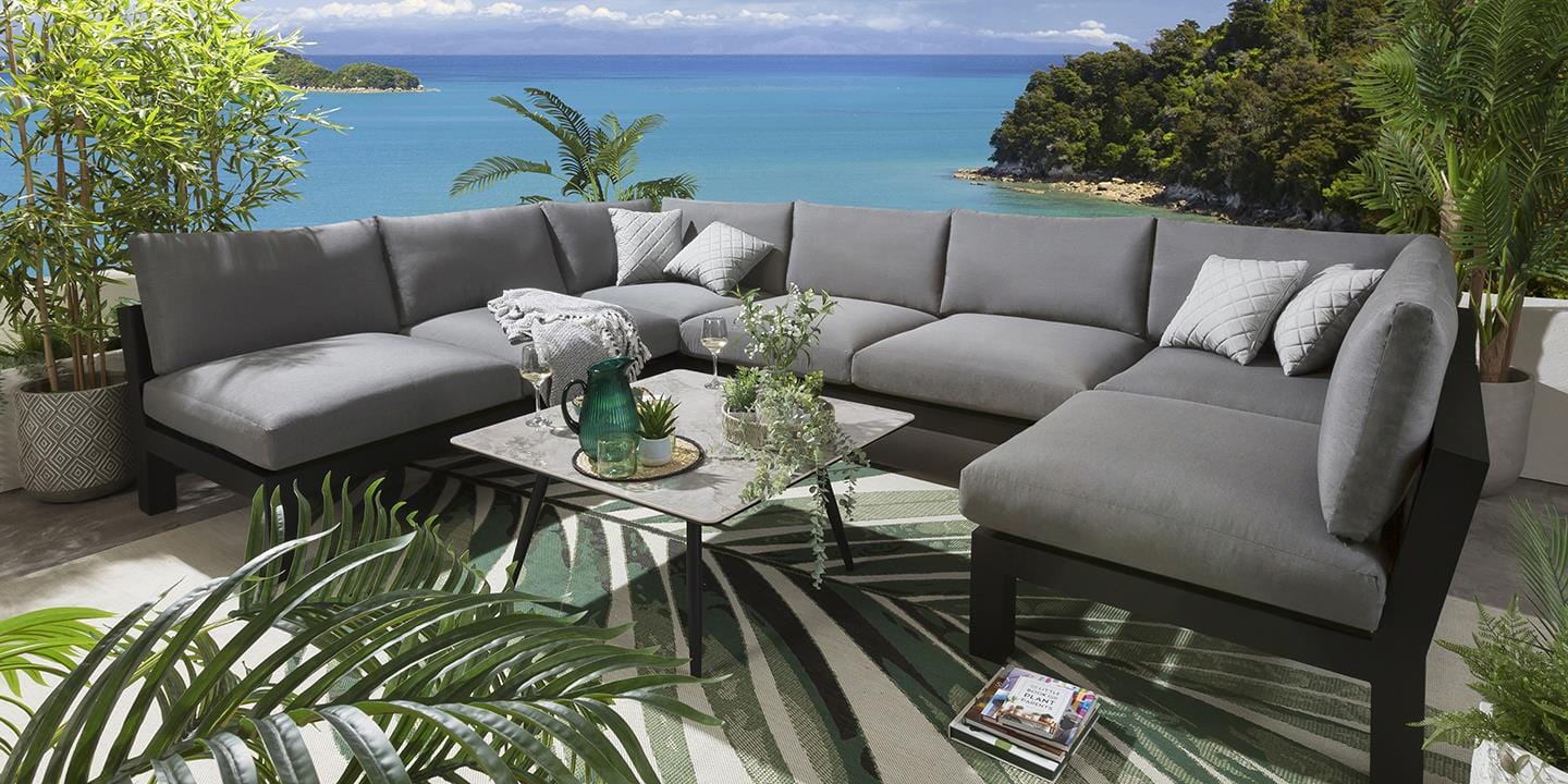Quatropi Zara Modular Garden U-Shape Corner Sofa Set Grey 350x257cm U8B