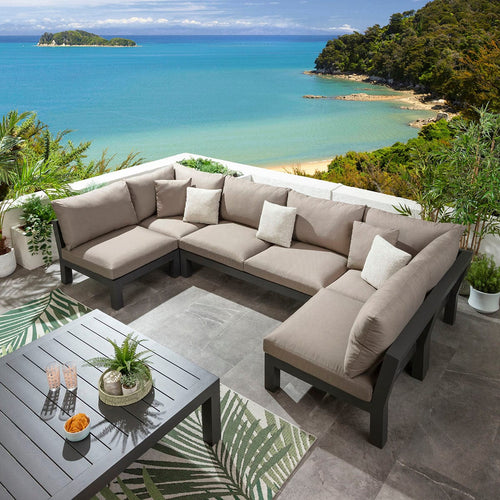 Zara Modular Outdoor U-Shape Garden Corner Sofa Set Coffee Beige 350x175cm U7