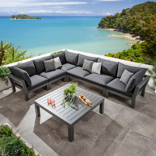 Zara Modular Outdoor Garden Corner Sofa Set Mono Grey 350x268cm L8