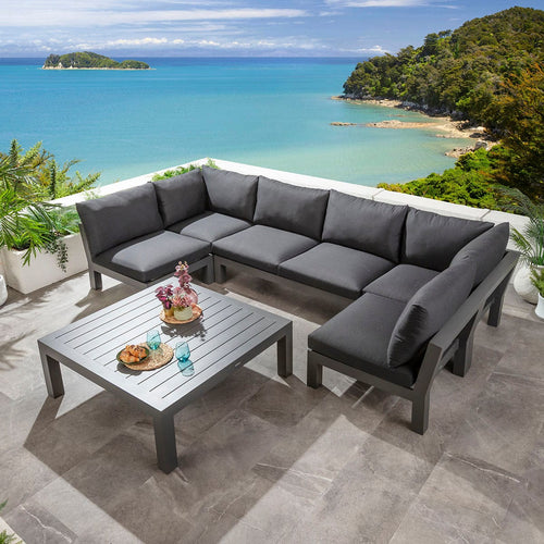 Zara Modular Outdoor U-Shape Garden Corner Sofa Set Mono Grey 350x175cm U7