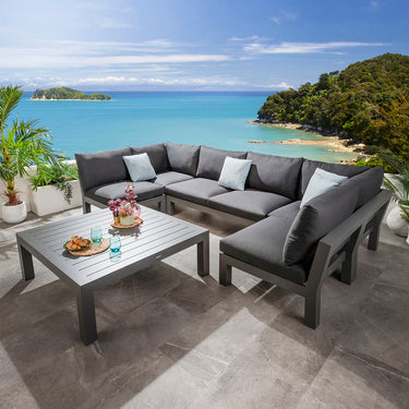 Quatropi Zara Modular Outdoor U-Shape Garden Corner Sofa Set Mono Grey 350x175cm U7