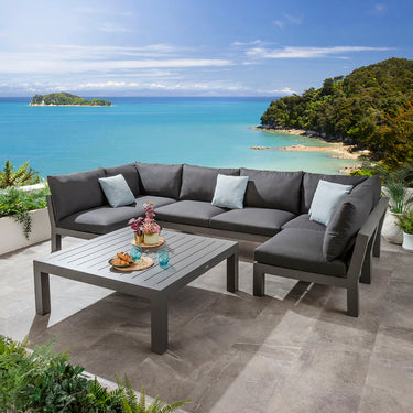 Quatropi Zara Modular Outdoor U-Shape Garden Corner Sofa Set Mono Grey 350x175cm U7