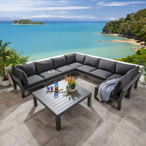 Zara Modular Outdoor U-Shape Garden Corner Sofa Set Mono Grey 350x350cm U10