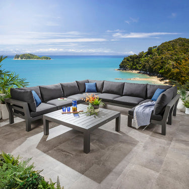 Quatropi Zara Modular Outdoor U-Shape Garden Corner Sofa Set Mono Grey 350x350cm U10
