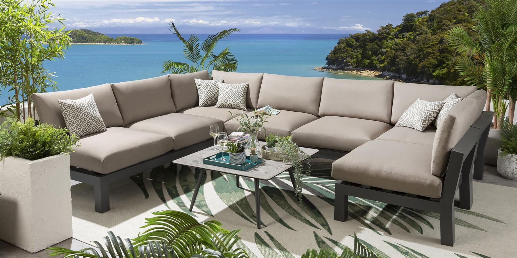Quatropi Zara U-Shape Garden Sofa Set - Coffee U8B