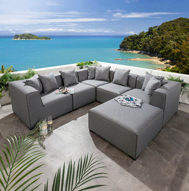 Quatropi Zeus Modular Outdoor Garden Corner Sofa Set with Footstool Grey 250x250cm L6C