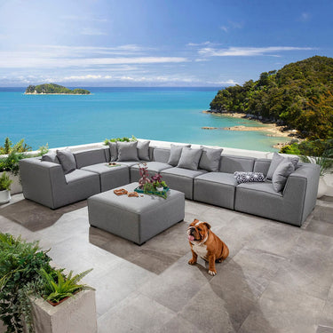 Quatropi Zeus Modular Outdoor Garden Corner Sofa Set with Footstool Grey 390x250cm L8