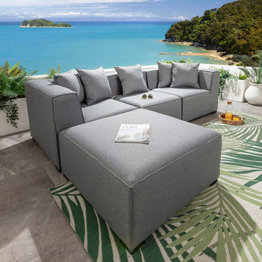 Quatropi Zeus Modular Outdoor Garden Sofa Set with Footstool Grey 250cm S4