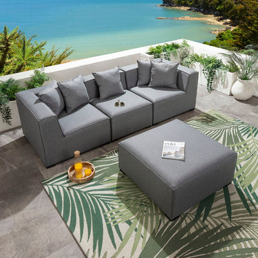 Quatropi Zeus Modular Outdoor Garden Sofa Set with Footstool Grey 250cm S4